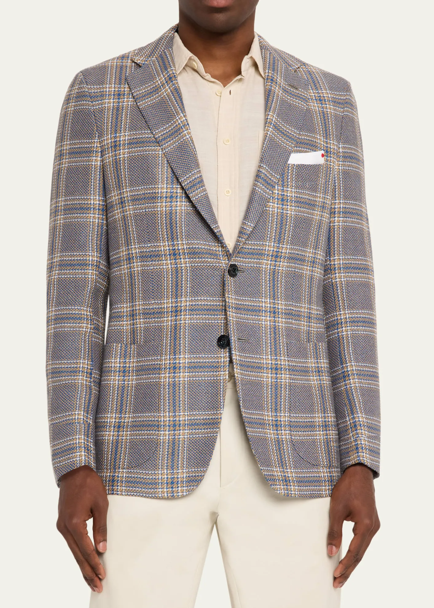 KitonMen's Plaid Cashmere and Linen Single-Breasted Sport Coat
