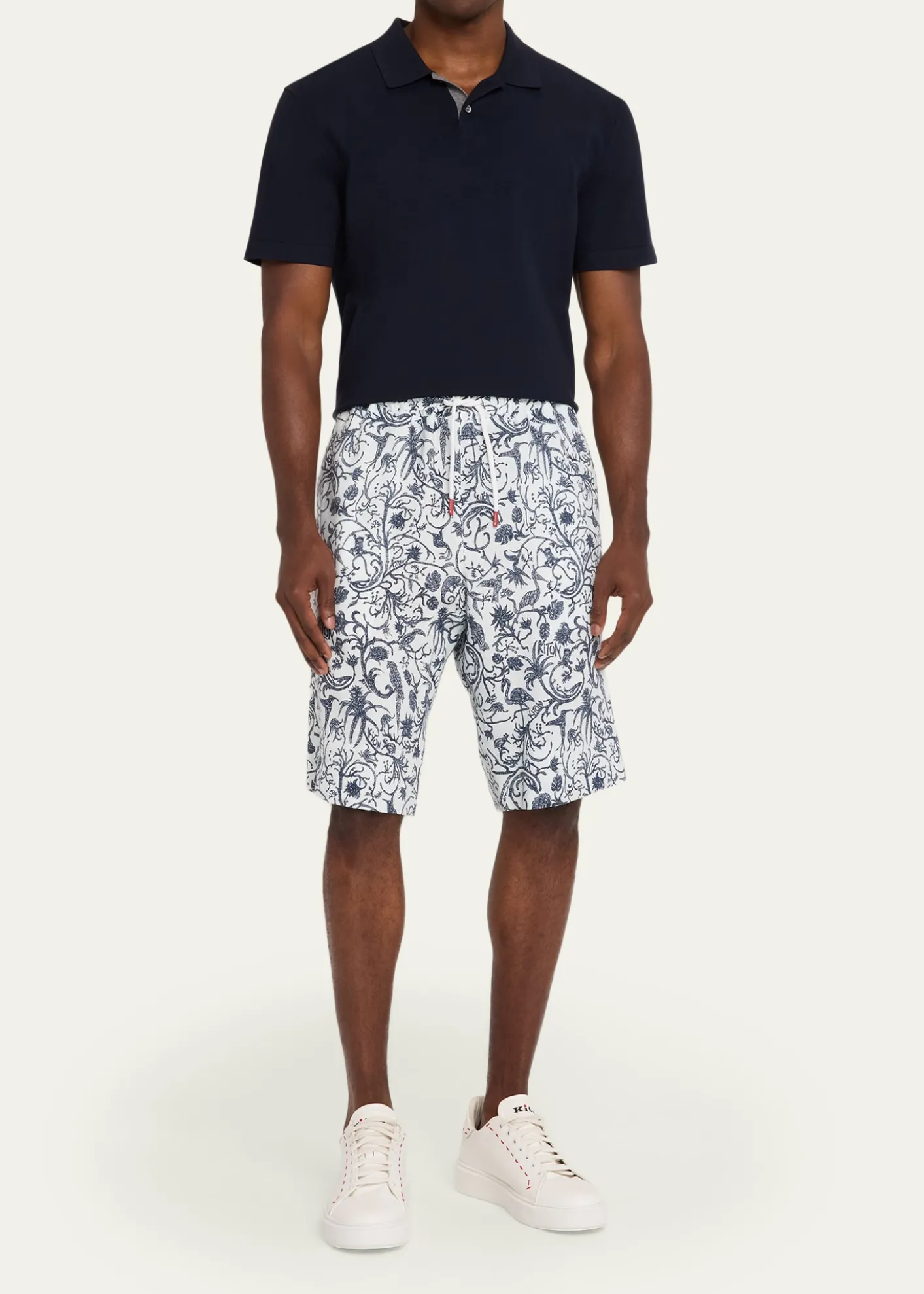 KitonMen's Printed Linen Drawstring Shorts