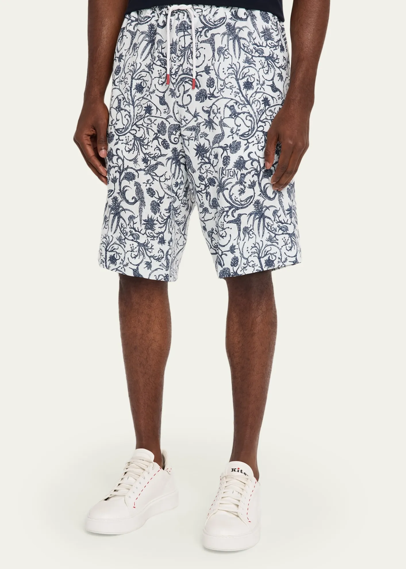 KitonMen's Printed Linen Drawstring Shorts