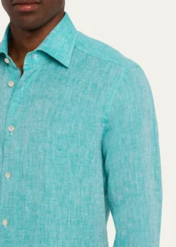 KitonMen's Solid Linen Button-Down Shirt