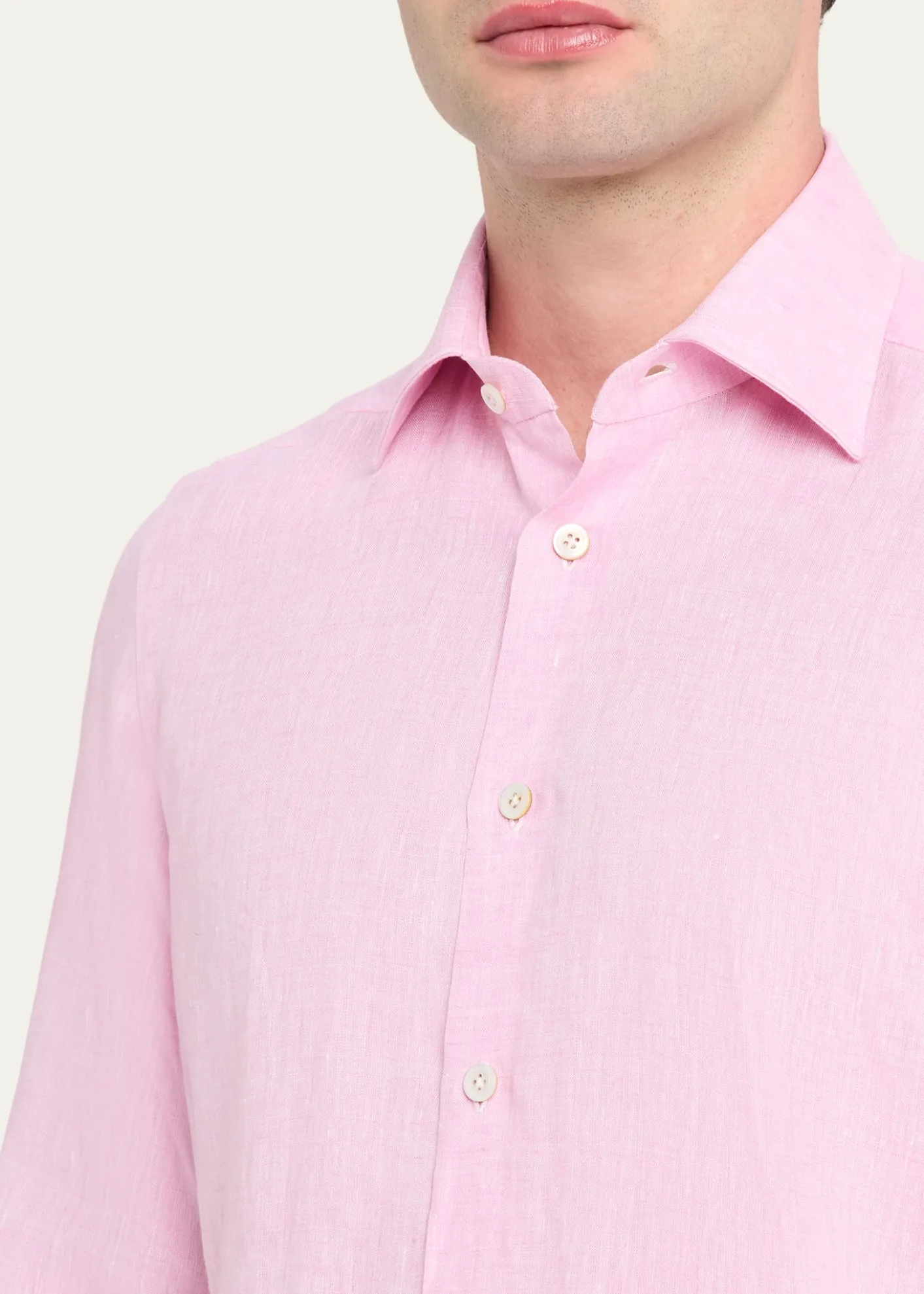 KitonMen's Solid Linen Button-Down Shirt with Mother-Of-Pearl