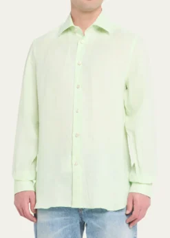 KitonMen's Solid Linen Button-Down Shirt with Mother-Of-Pearl