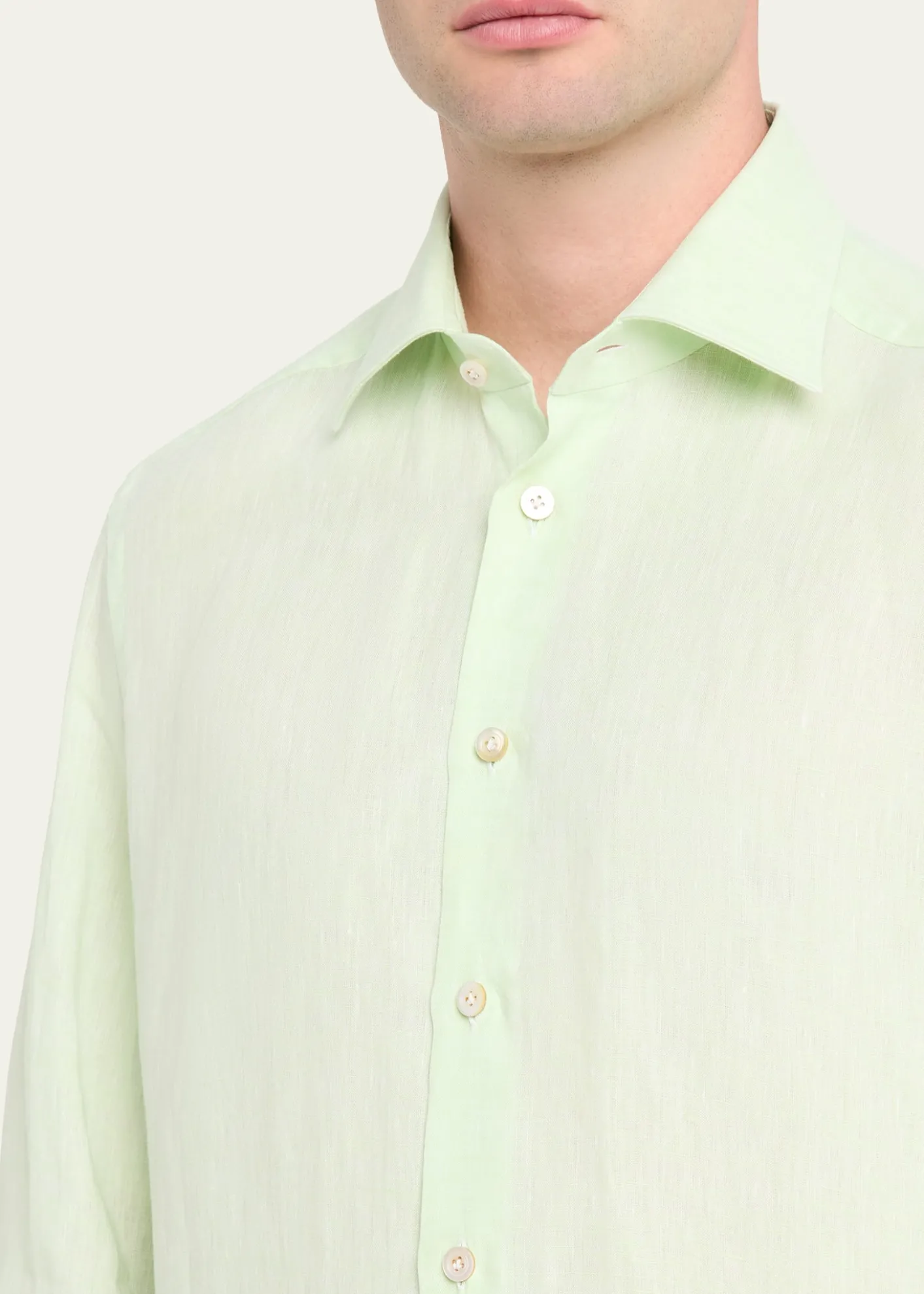 KitonMen's Solid Linen Button-Down Shirt with Mother-Of-Pearl