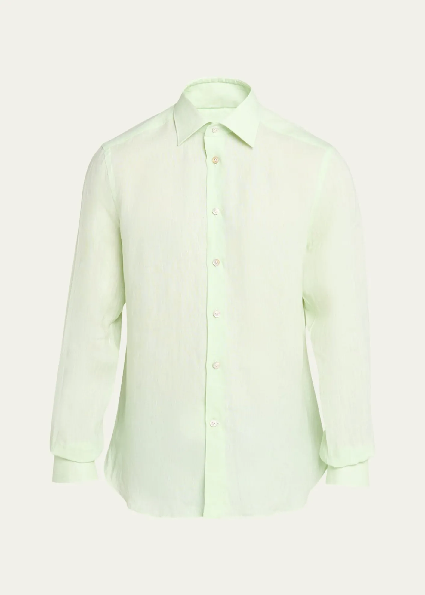 KitonMen's Solid Linen Button-Down Shirt with Mother-Of-Pearl