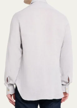 KitonMen's Solid Linen Button-Down Shirt with Mother-Of-Pearl