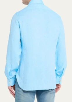 KitonMen's Solid Linen Button-Down Shirt with Mother-Of-Pearl
