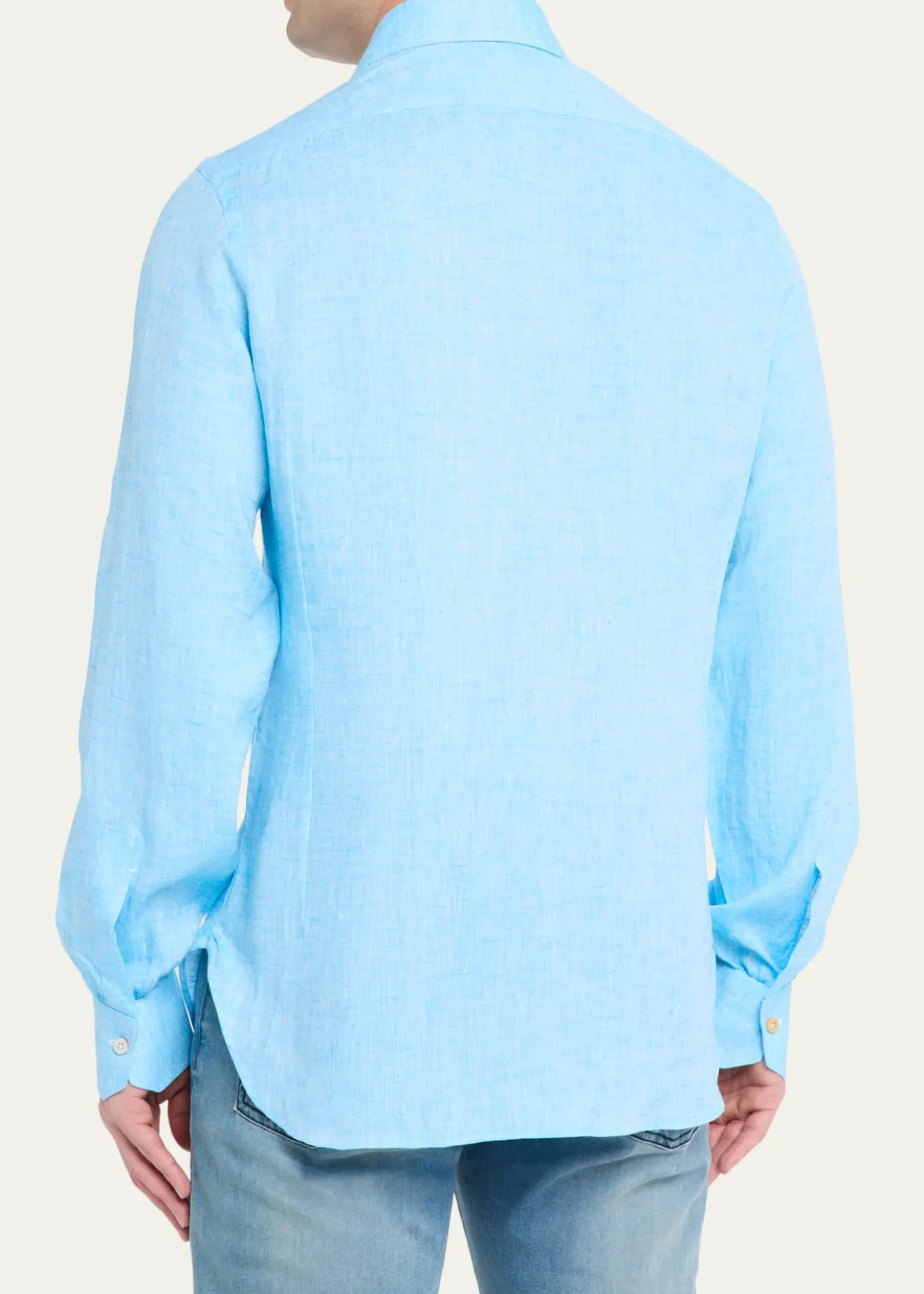 KitonMen's Solid Linen Button-Down Shirt with Mother-Of-Pearl