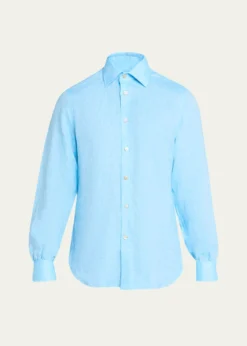 KitonMen's Solid Linen Button-Down Shirt with Mother-Of-Pearl