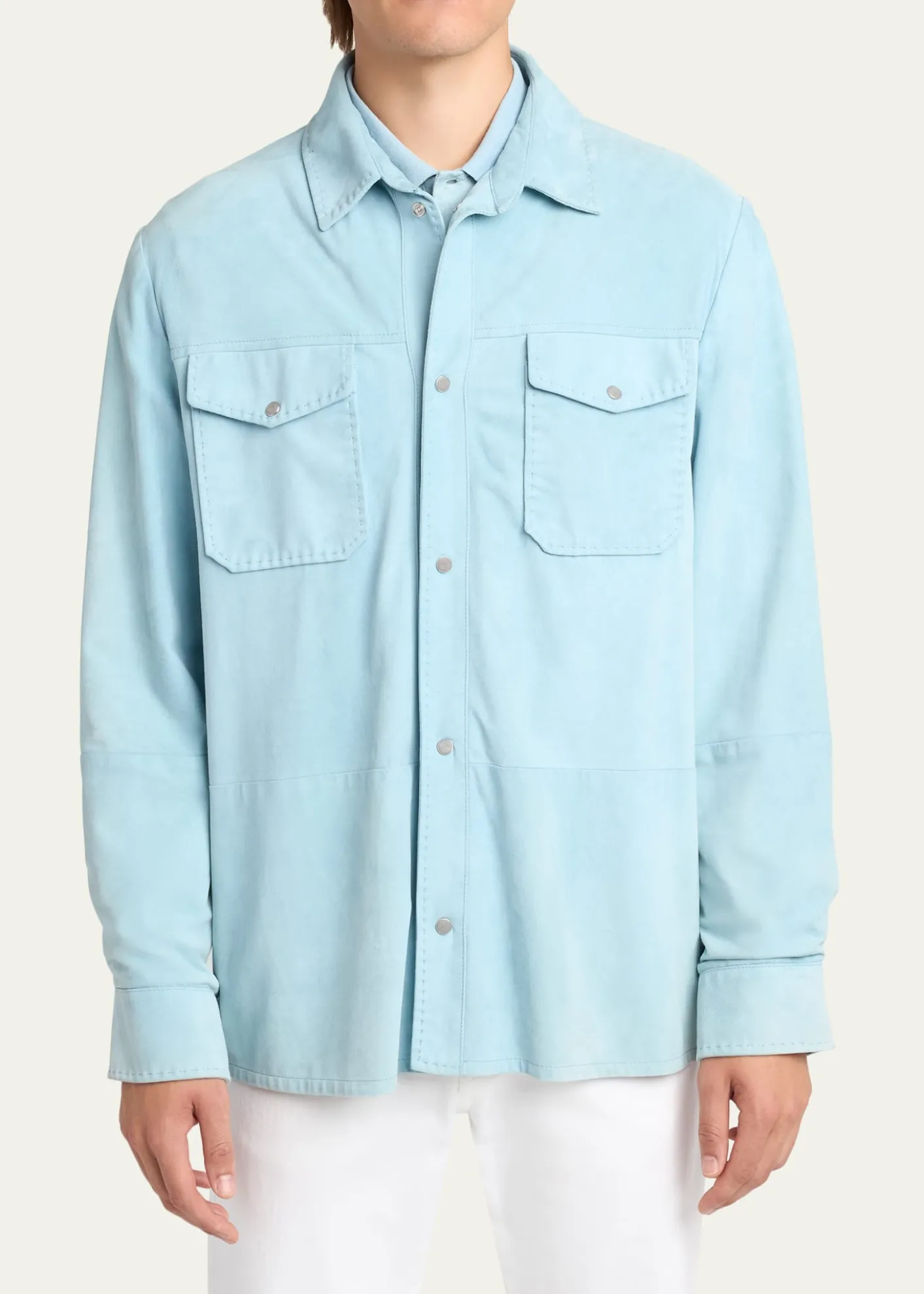 KitonMen's Suede Snap-Front Shirt