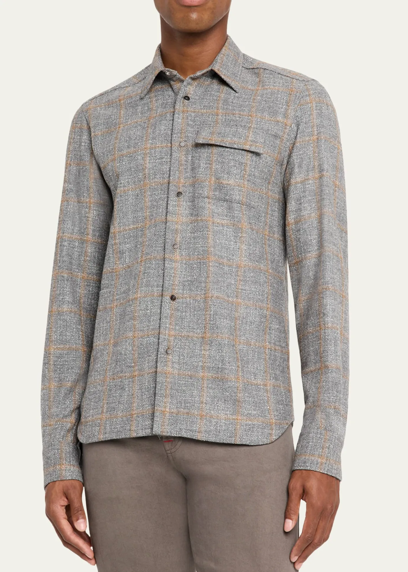 KitonMen's Windowpane Snap-Front Overshirt