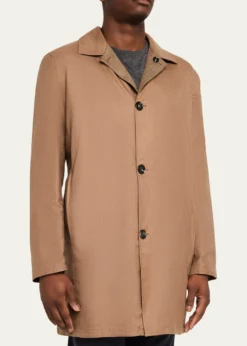 KitonMen's Wool and Silk Herringbone Reversible Raincoat