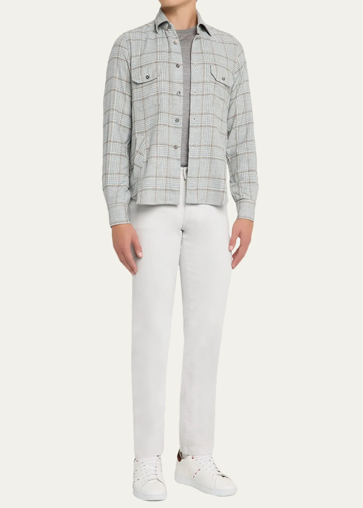 KitonMen's Wool-Blend Plaid Overshirt with Pockets