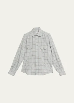 KitonMen's Wool-Blend Plaid Overshirt with Pockets