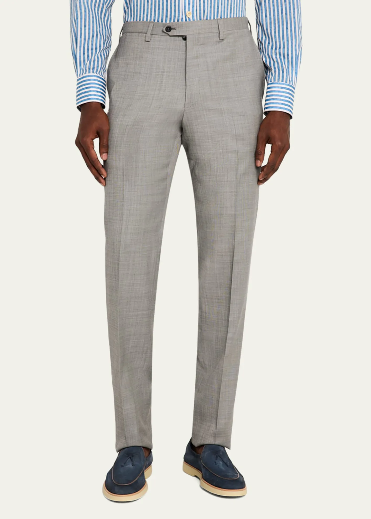 KitonMen's Wool Sharkskin Flat-Front Trousers