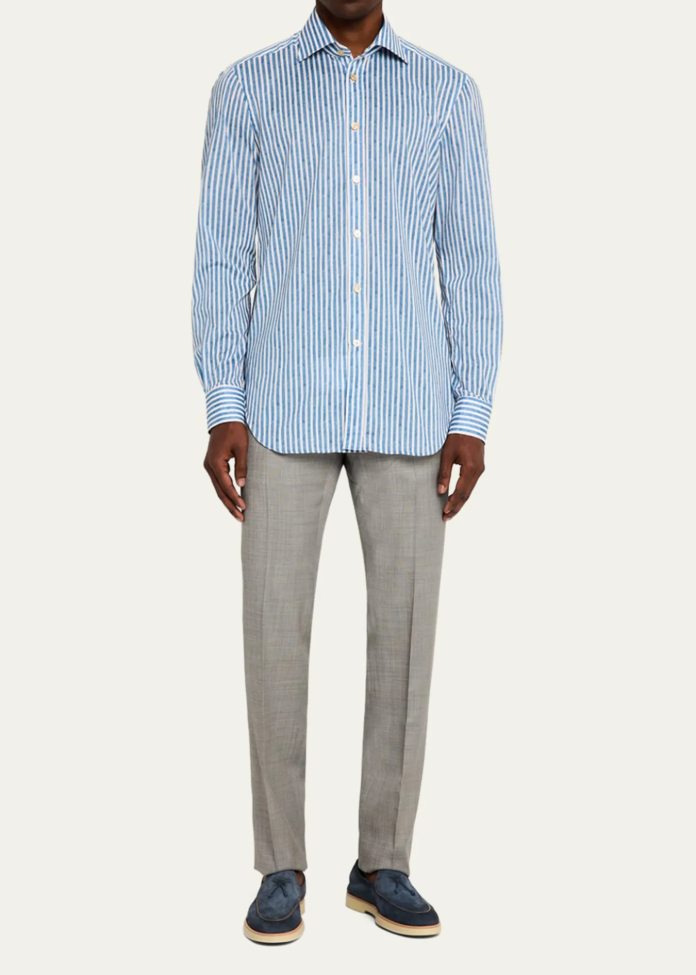 KitonMen's Wool Sharkskin Flat-Front Trousers