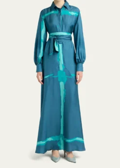 KitonPrinted Silk Long-Sleeve Maxi Shirtdress
