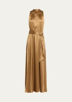KitonSleeveless Gathered Silk Maxi Dress With Belt