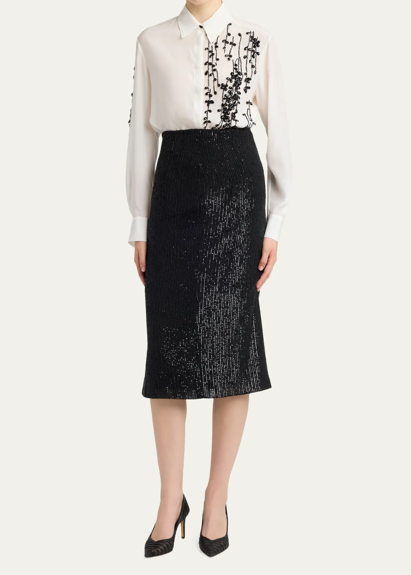 KitonStriped Sequined Midi Pencil Skirt