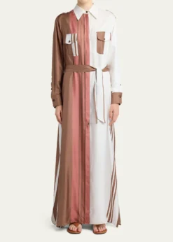 KitonStriped Silk Belted Maxi Shirtdress