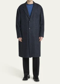 KNTMen's Cashmere Blend Dark Blue Overcoat