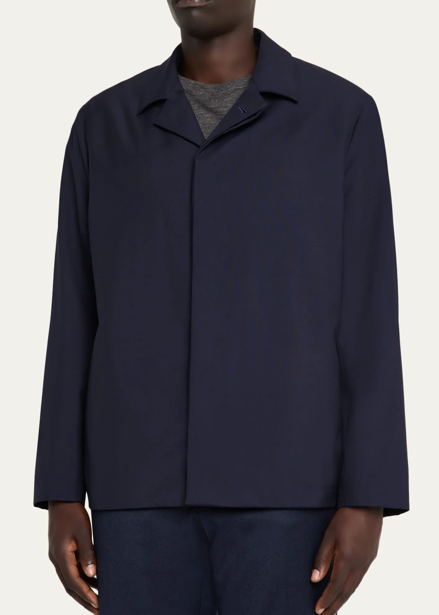 KNTMen's Wool Hidden Button-Front Bomber Jacket