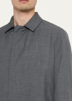 KNTMen's Wool Sharkskin Button-Front Bomber Jacket