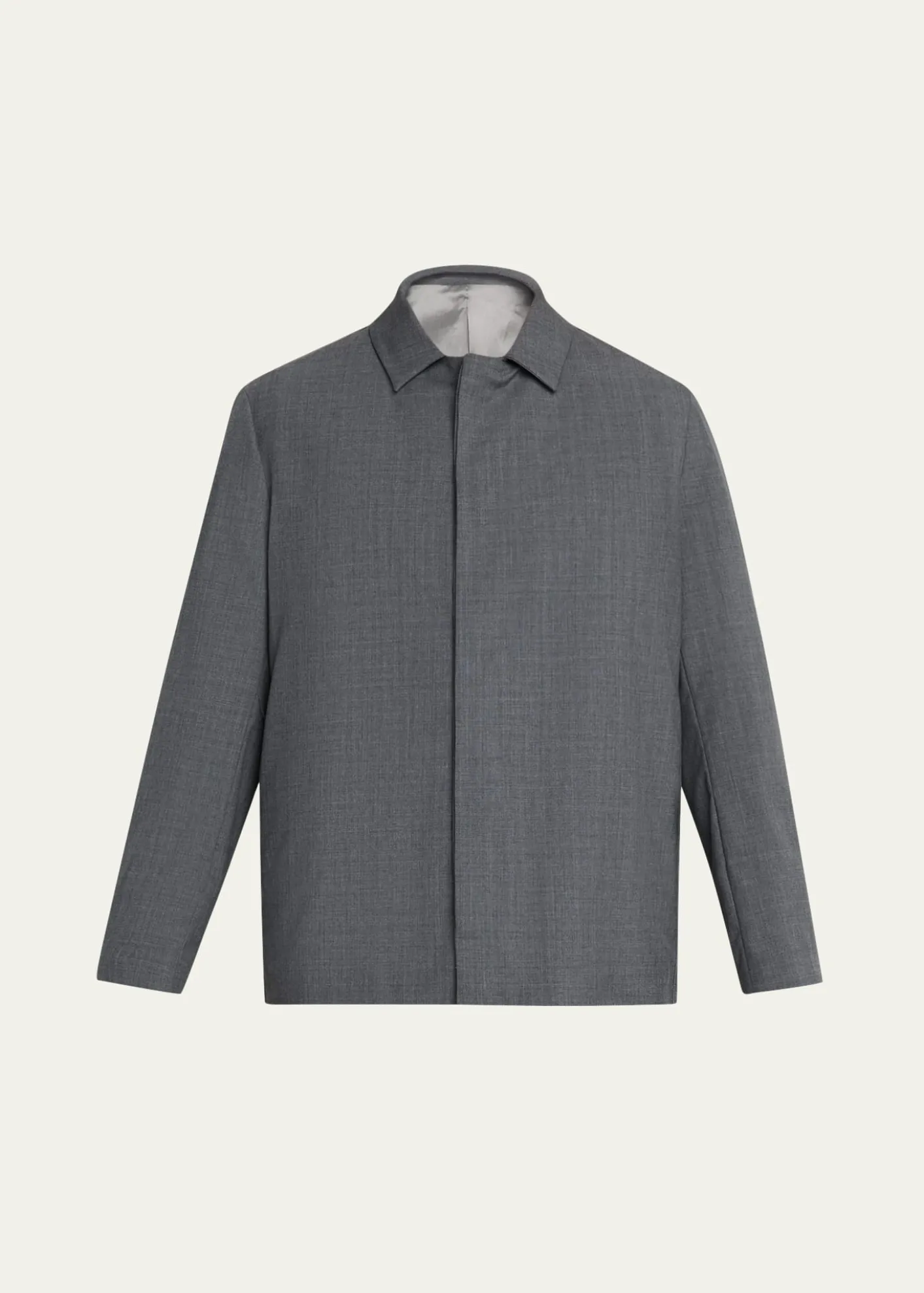 KNTMen's Wool Sharkskin Button-Front Bomber Jacket