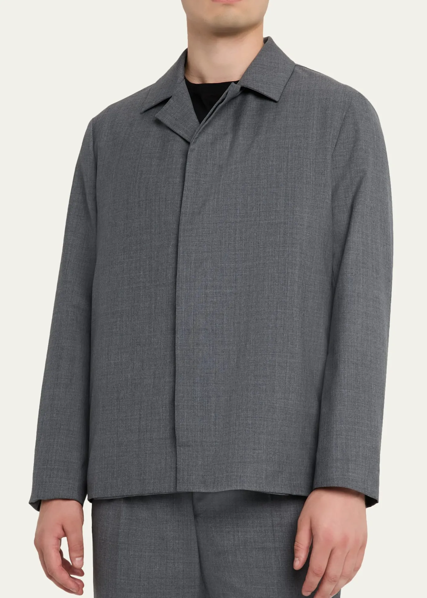 KNTMen's Wool Sharkskin Button-Front Bomber Jacket