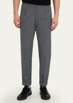 KNTMen's Wool Sharkskin Stretch Pleated Trousers