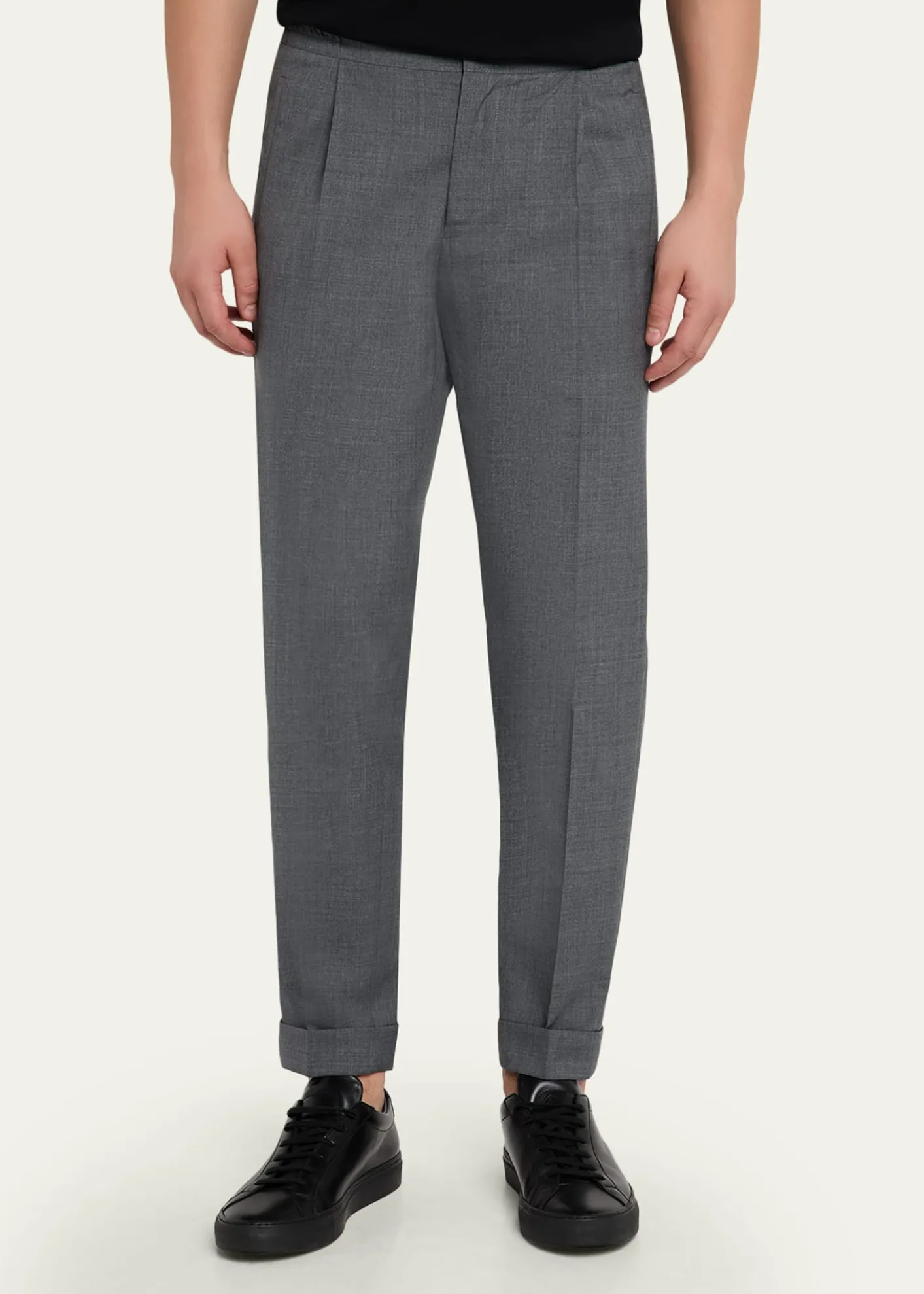 KNTMen's Wool Sharkskin Stretch Pleated Trousers
