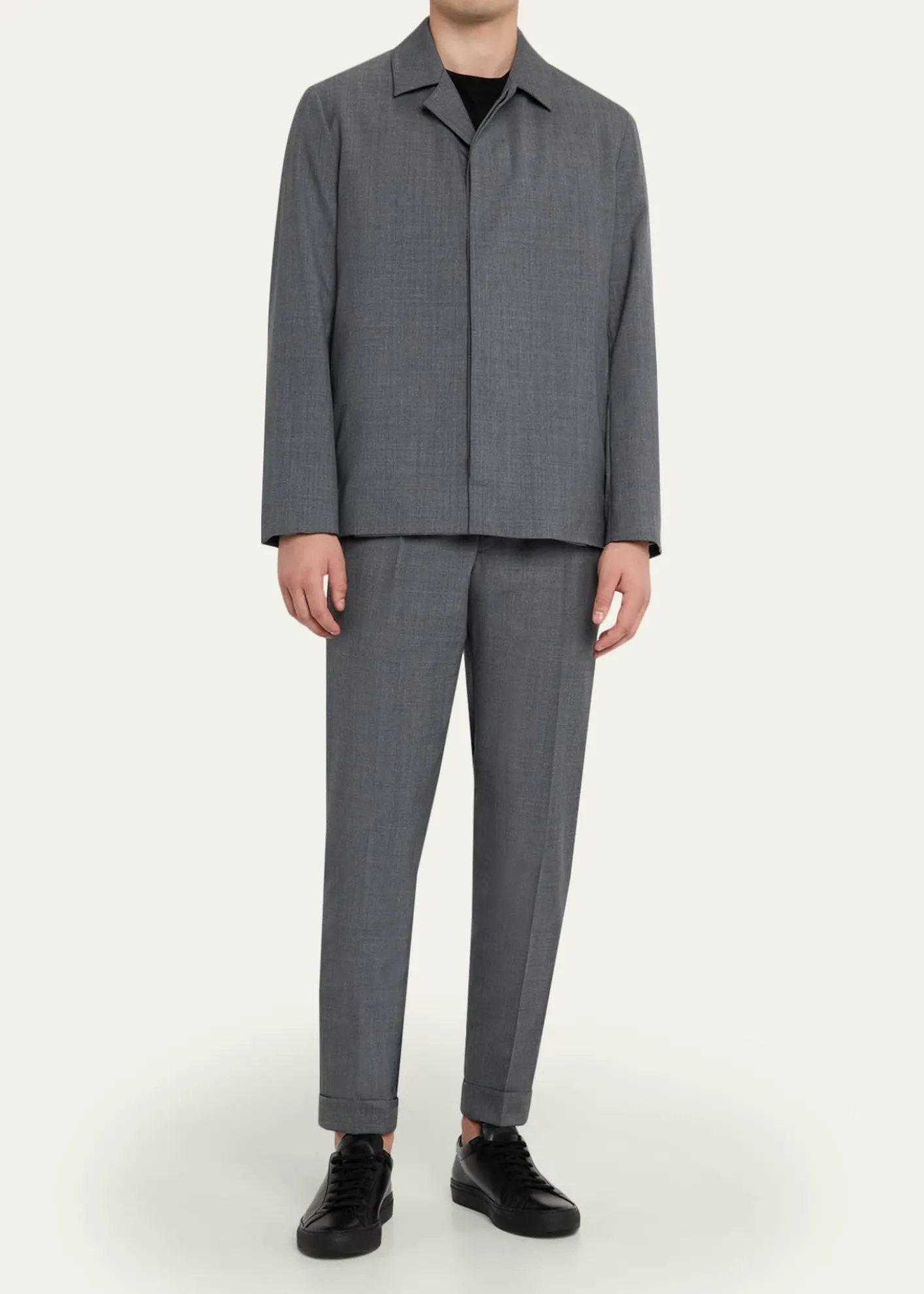 KNTMen's Wool Sharkskin Stretch Pleated Trousers