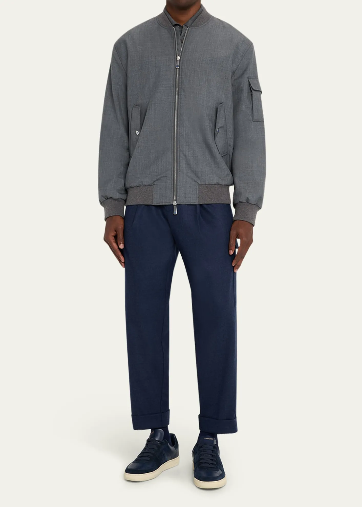 KNTMen's Zip-Front Wool Bomber Jacket