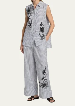 Kobi HalperinAerin Striped Floral-Embroidered Blouse