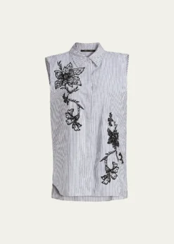 Kobi HalperinAerin Striped Floral-Embroidered Blouse