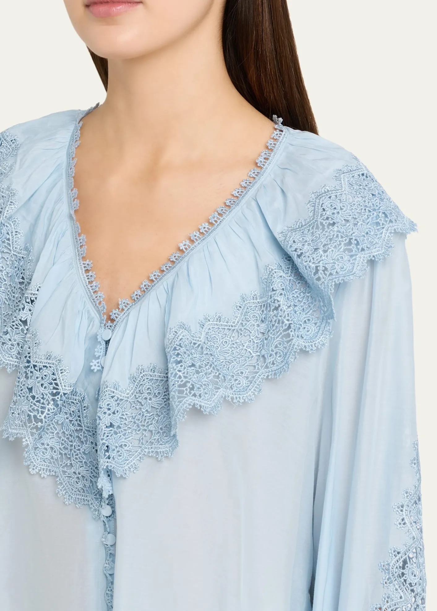 Kobi HalperinArielle Lace-Trim Ruffle Blouse