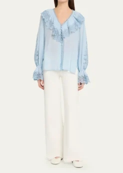 Kobi HalperinArielle Lace-Trim Ruffle Blouse