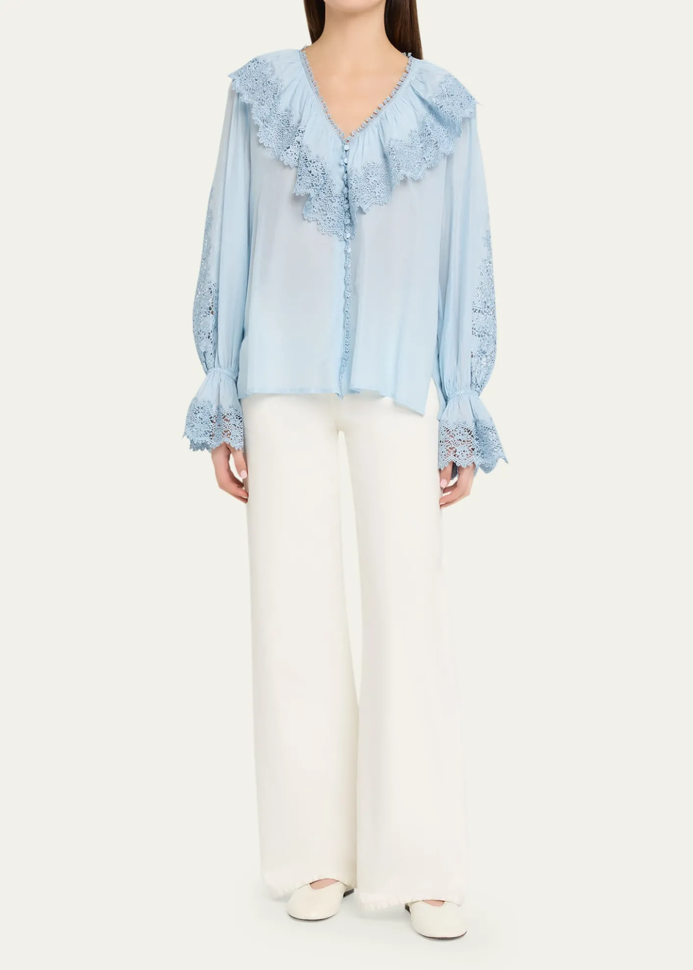 Kobi HalperinArielle Lace-Trim Ruffle Blouse