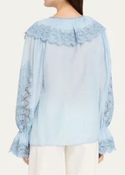 Kobi HalperinArielle Lace-Trim Ruffle Blouse