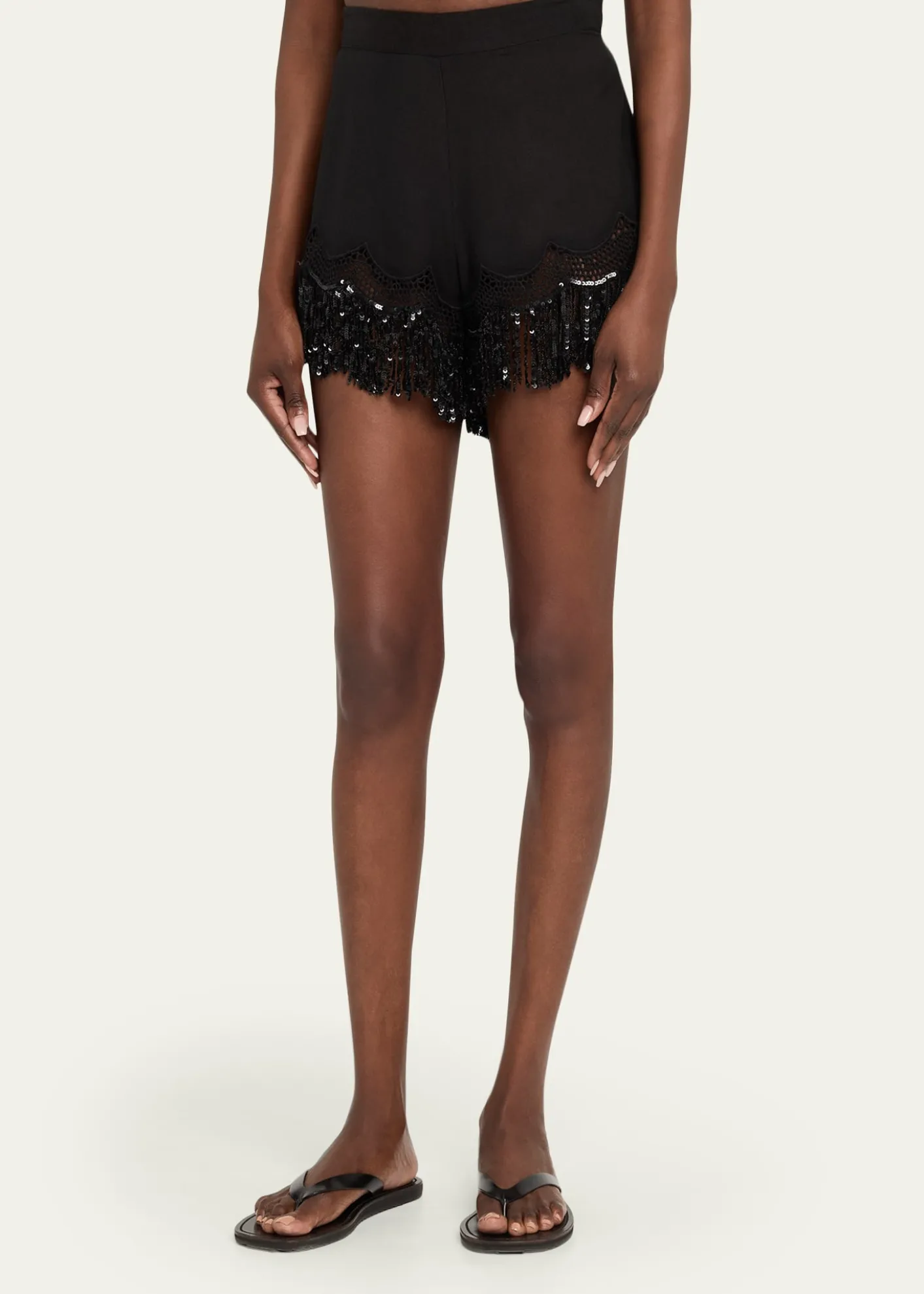 Kobi HalperinAshlyn Sequin Fringe Lace-Trim Shorts