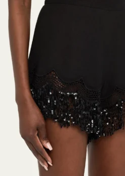 Kobi HalperinAshlyn Sequin Fringe Lace-Trim Shorts
