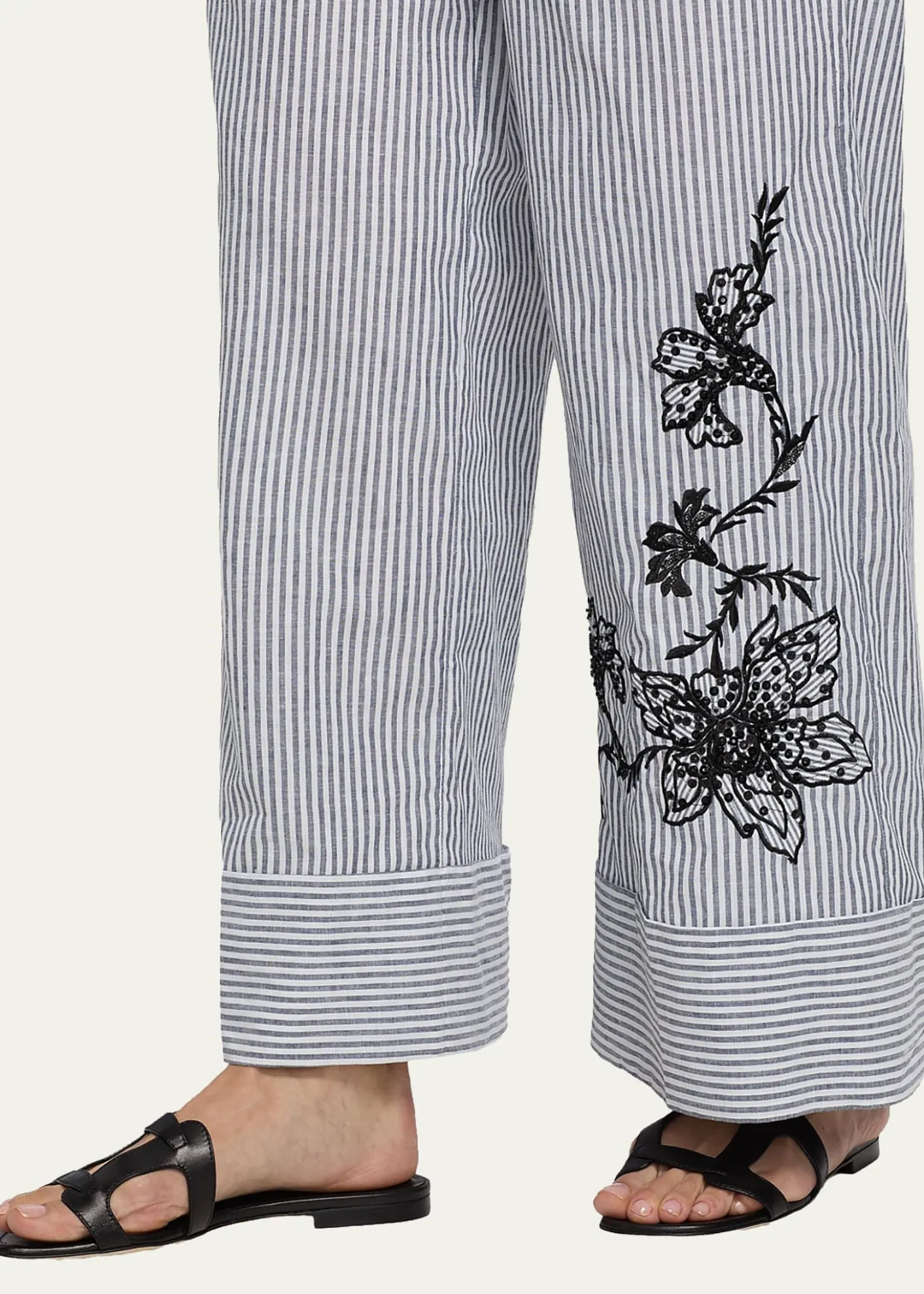 Kobi HalperinCallie Embroidered Striped Wide-Leg Pants