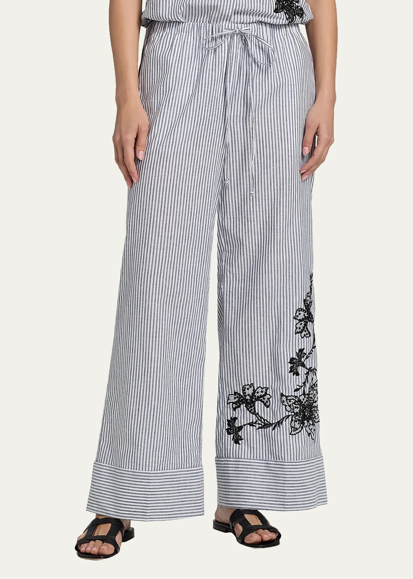 Kobi HalperinCallie Embroidered Striped Wide-Leg Pants