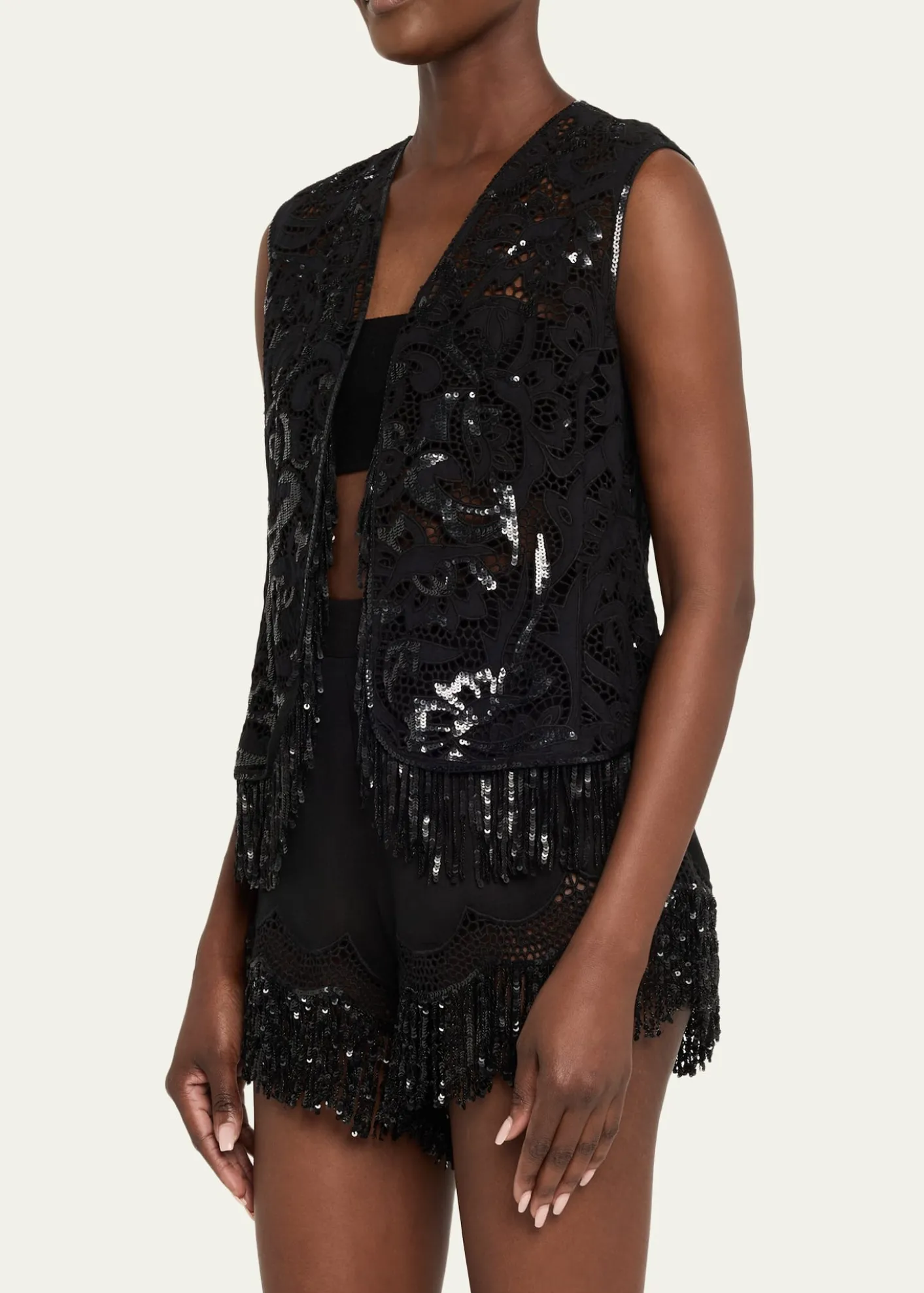Kobi HalperinMaeve Fringed Sequin Lace Vest