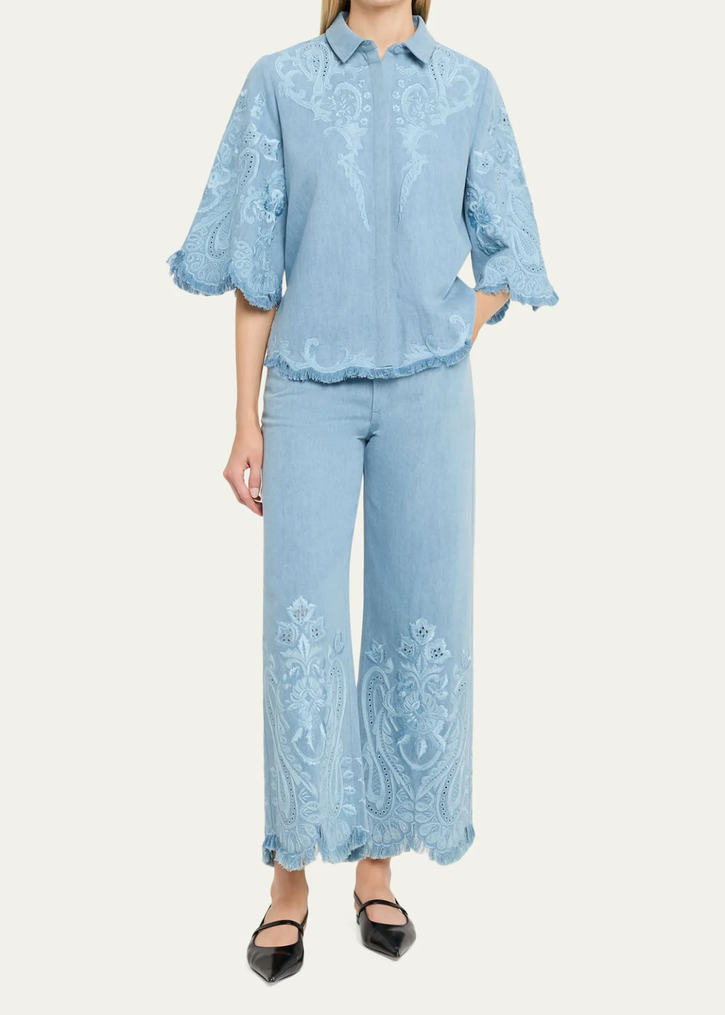Kobi HalperinMarigold Embroidered Washed Denim Wide-Leg Pants