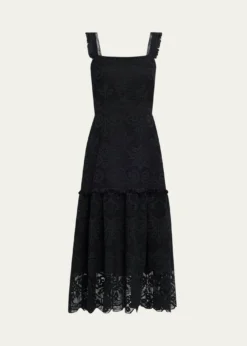 Kobi HalperinMona Square-Neck Lace Midi Dress