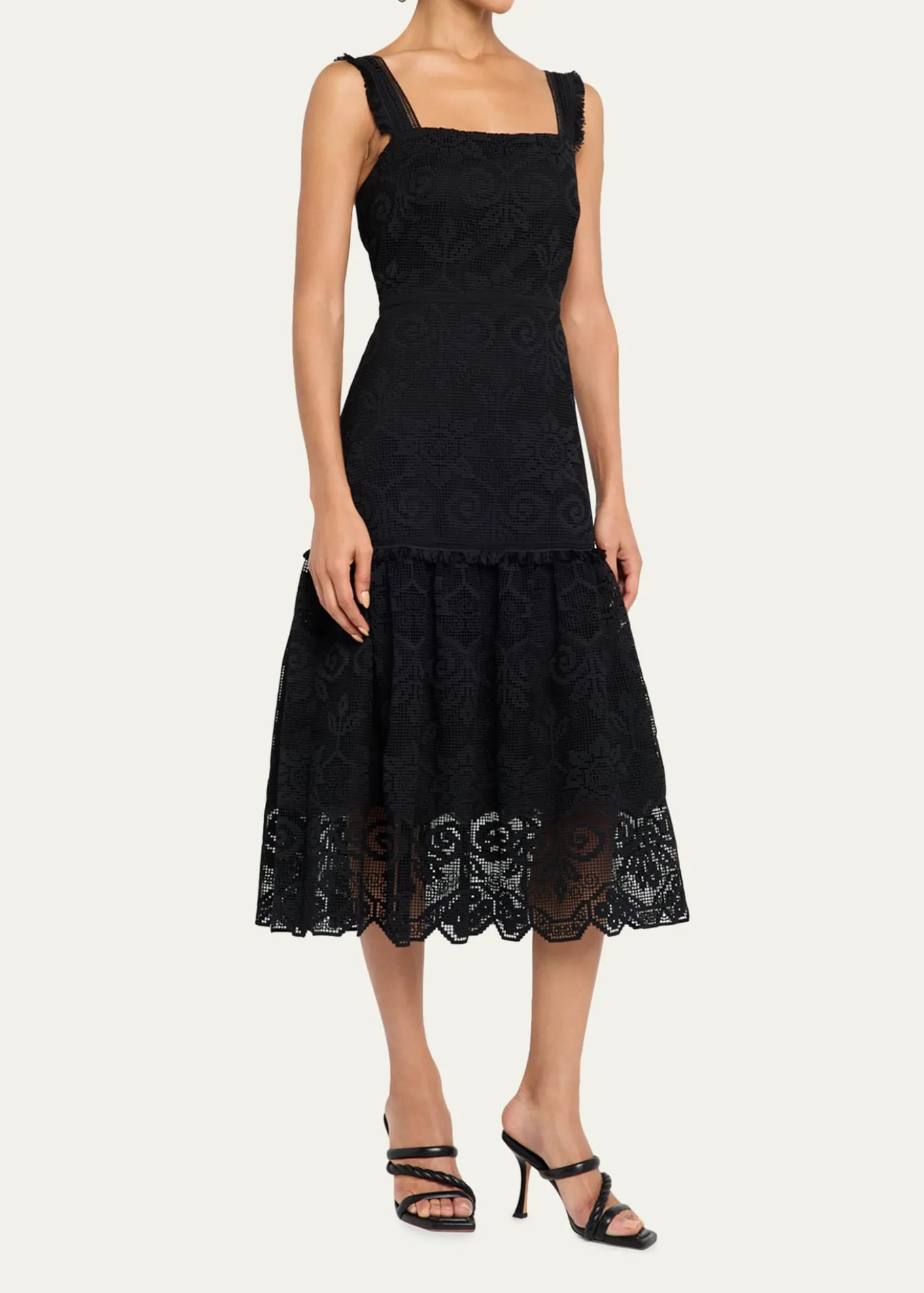 Kobi HalperinMona Square-Neck Lace Midi Dress