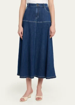 Kobi HalperinYsabelle A-Line Cotton Denim Midi Skirt