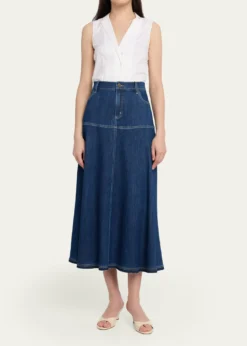 Kobi HalperinYsabelle A-Line Cotton Denim Midi Skirt