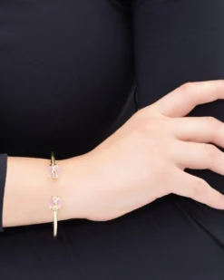 L. KleinPrisma 18k Gold Bangle Bracelet with Rose Quartz
