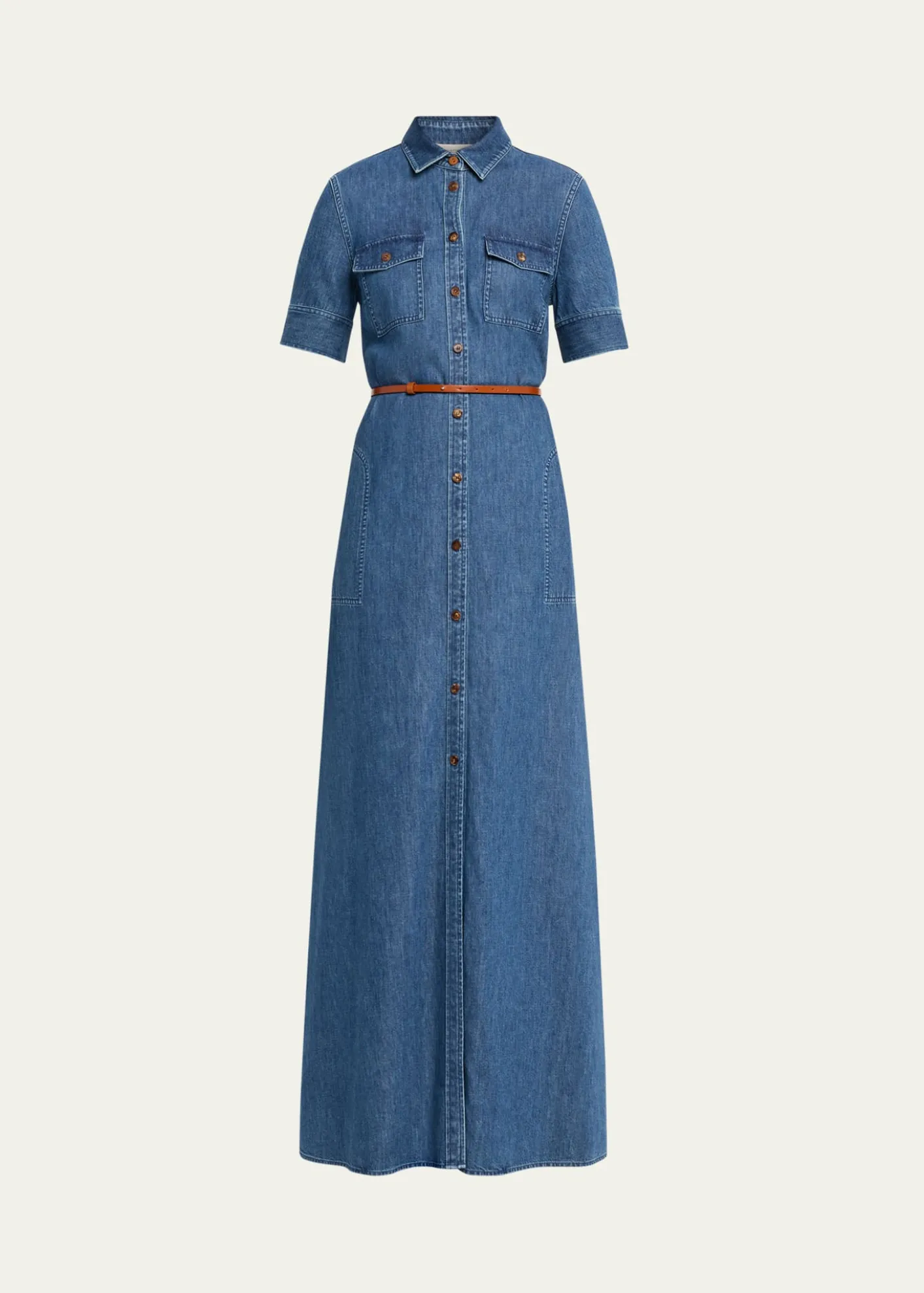 Lafayette 148 New YorkBelted Cotton Chambray Maxi Shirtdress